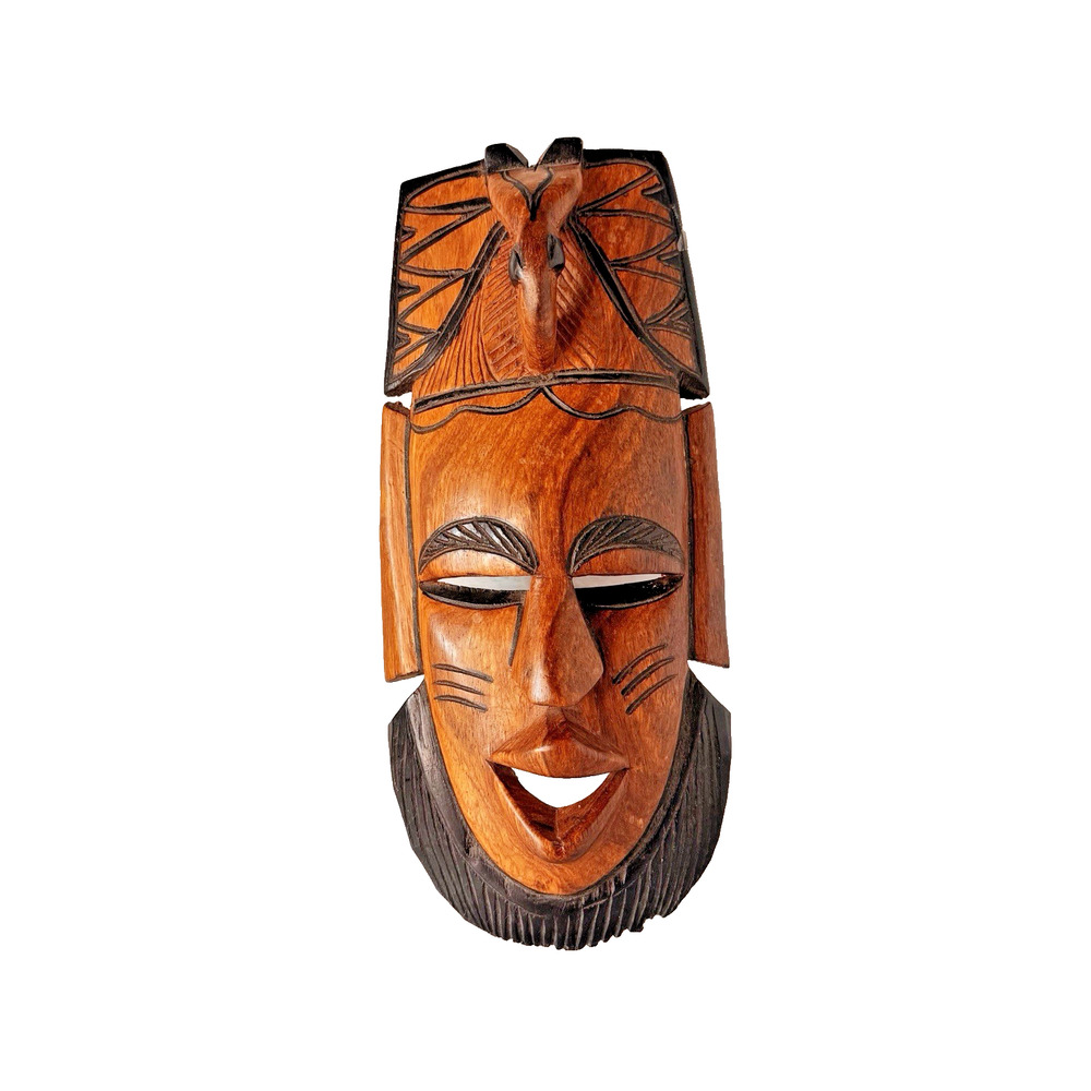Hand Carved Wood African Mask Wooden With Elephant Head & Trunk 12”